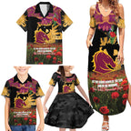 Personalised Brisbane Broncos Rugby ANZAC Day Family Matching Summer Maxi Dress and Hawaiian Shirt Last Post Poppy We Will Remember Them