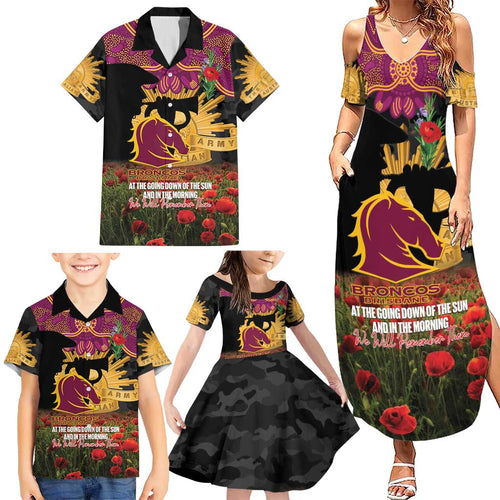 Personalised Brisbane Broncos Rugby ANZAC Day Family Matching Summer Maxi Dress and Hawaiian Shirt Last Post Poppy We Will Remember Them