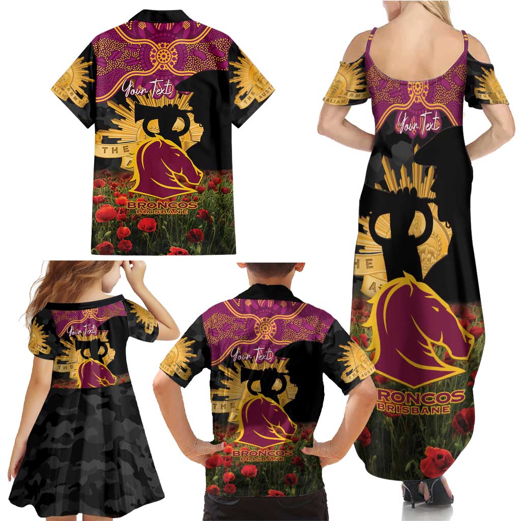 Personalised Brisbane Broncos Rugby ANZAC Day Family Matching Summer Maxi Dress and Hawaiian Shirt Last Post Poppy We Will Remember Them