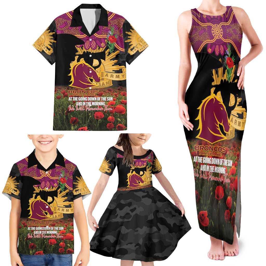 Personalised Brisbane Broncos Rugby ANZAC Day Family Matching Tank Maxi Dress and Hawaiian Shirt Last Post Poppy We Will Remember Them