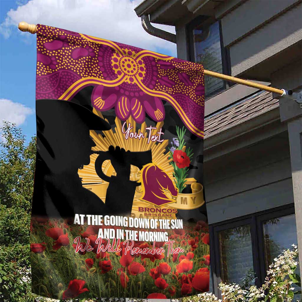 Personalised Brisbane Broncos Rugby ANZAC Day Garden Flag Last Post Poppy We Will Remember Them