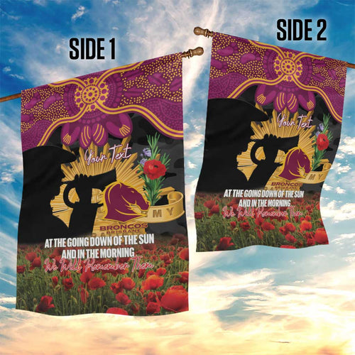 Personalised Brisbane Broncos Rugby ANZAC Day Garden Flag Last Post Poppy We Will Remember Them