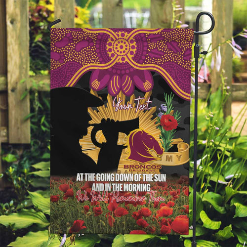 Personalised Brisbane Broncos Rugby ANZAC Day Garden Flag Last Post Poppy We Will Remember Them