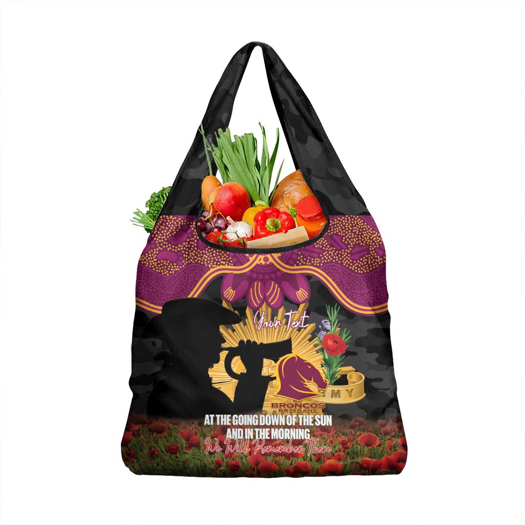 Personalised Brisbane Broncos Rugby ANZAC Day Grocery Bag Last Post Poppy We Will Remember Them
