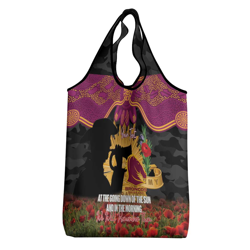 Personalised Brisbane Broncos Rugby ANZAC Day Grocery Bag Last Post Poppy We Will Remember Them