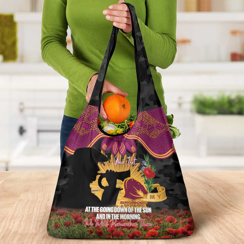 Personalised Brisbane Broncos Rugby ANZAC Day Grocery Bag Last Post Poppy We Will Remember Them