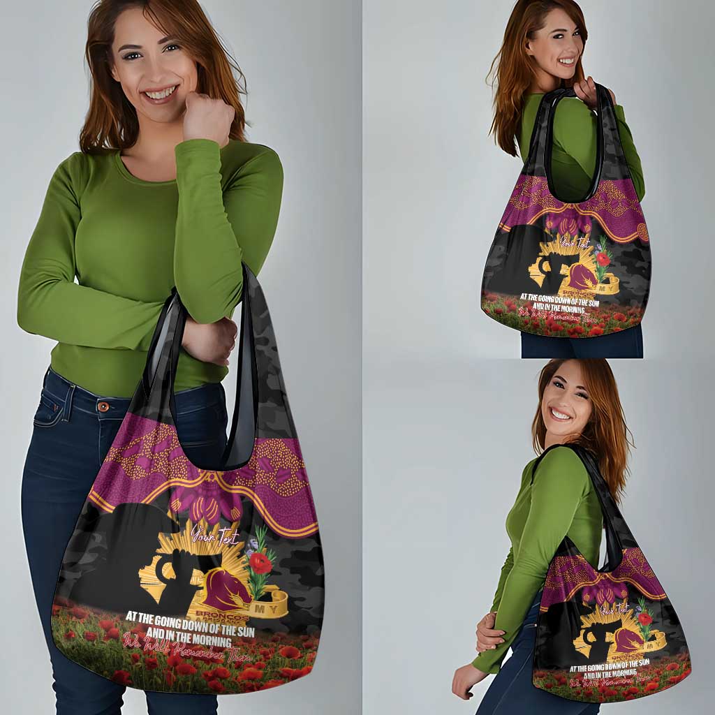 Personalised Brisbane Broncos Rugby ANZAC Day Grocery Bag Last Post Poppy We Will Remember Them
