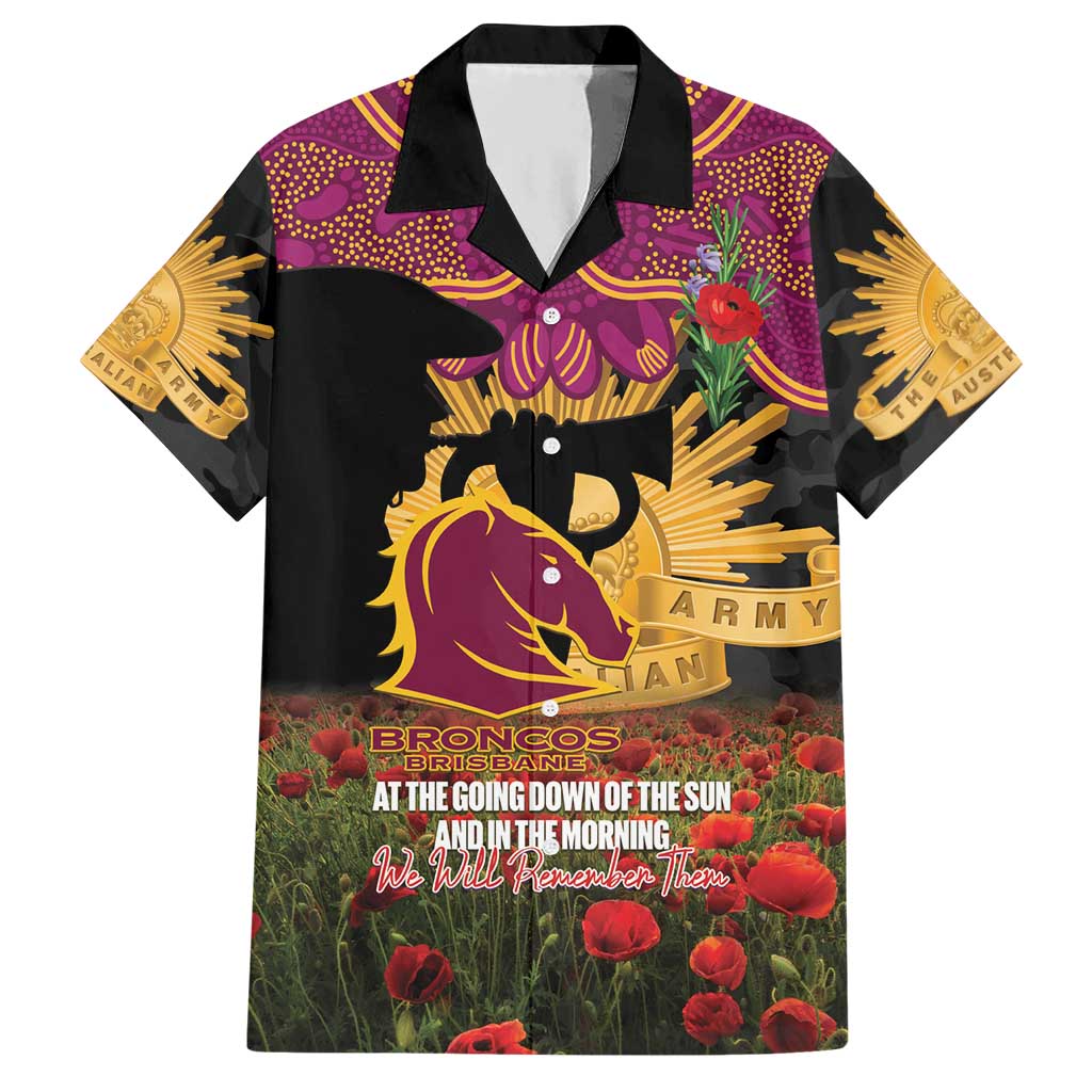 Personalised Brisbane Broncos Rugby ANZAC Day Hawaiian Shirt Last Post Poppy We Will Remember Them