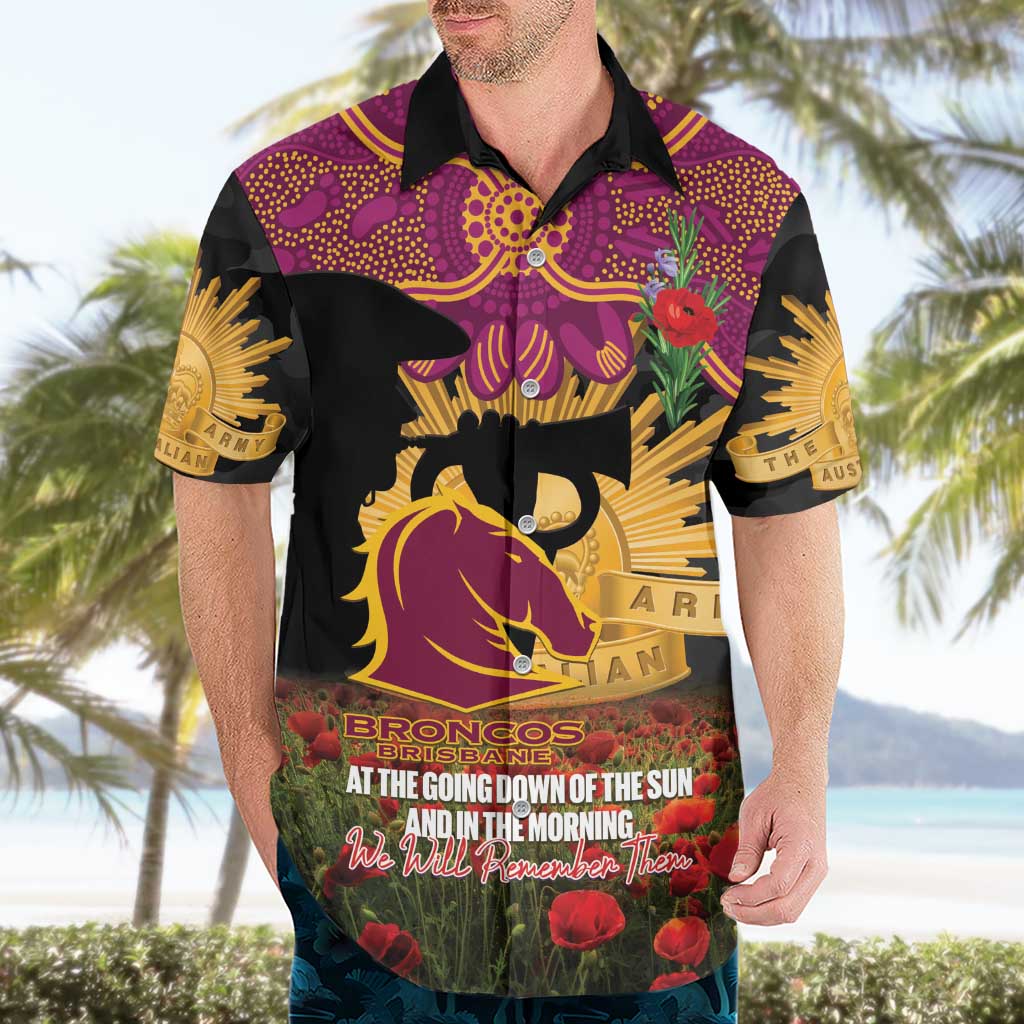 Personalised Brisbane Broncos Rugby ANZAC Day Hawaiian Shirt Last Post Poppy We Will Remember Them