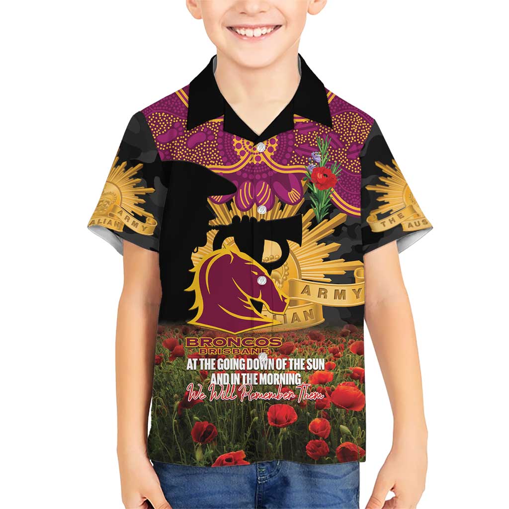 Personalised Brisbane Broncos Rugby ANZAC Day Hawaiian Shirt Last Post Poppy We Will Remember Them