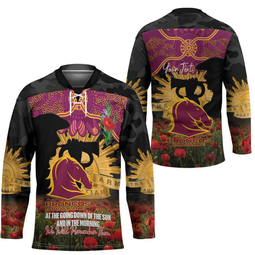 Personalised Brisbane Broncos Rugby ANZAC Day Hockey Jersey Last Post Poppy We Will Remember Them