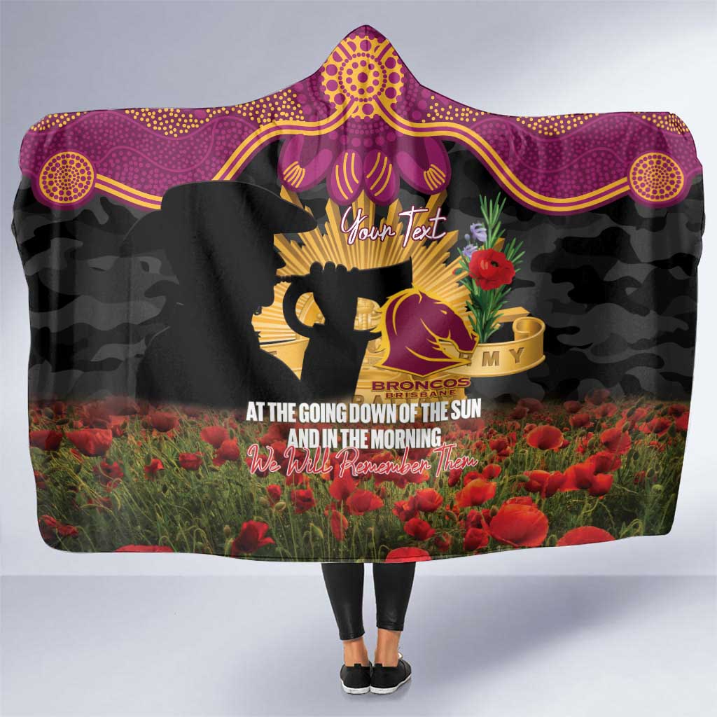 Personalised Brisbane Broncos Rugby ANZAC Day Hooded Blanket Last Post Poppy We Will Remember Them