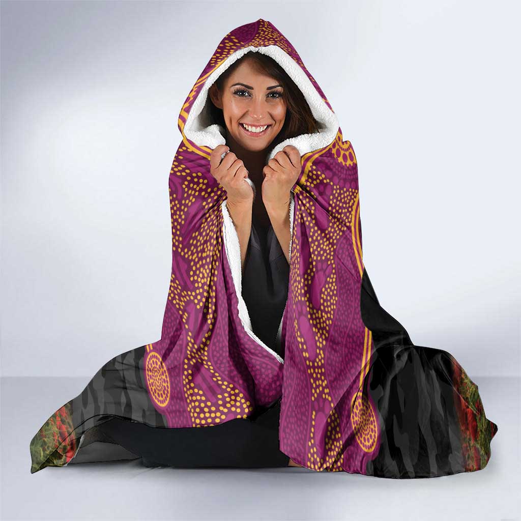 Personalised Brisbane Broncos Rugby ANZAC Day Hooded Blanket Last Post Poppy We Will Remember Them