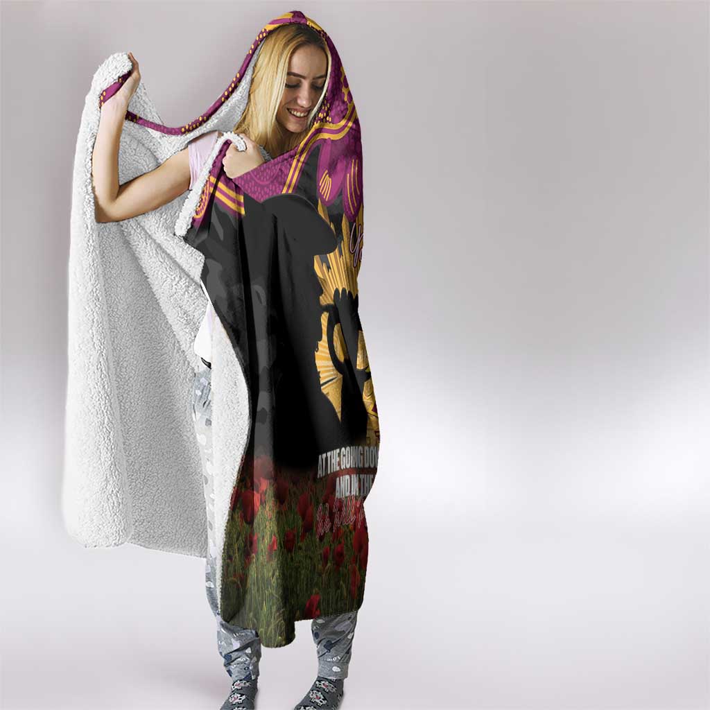 Personalised Brisbane Broncos Rugby ANZAC Day Hooded Blanket Last Post Poppy We Will Remember Them