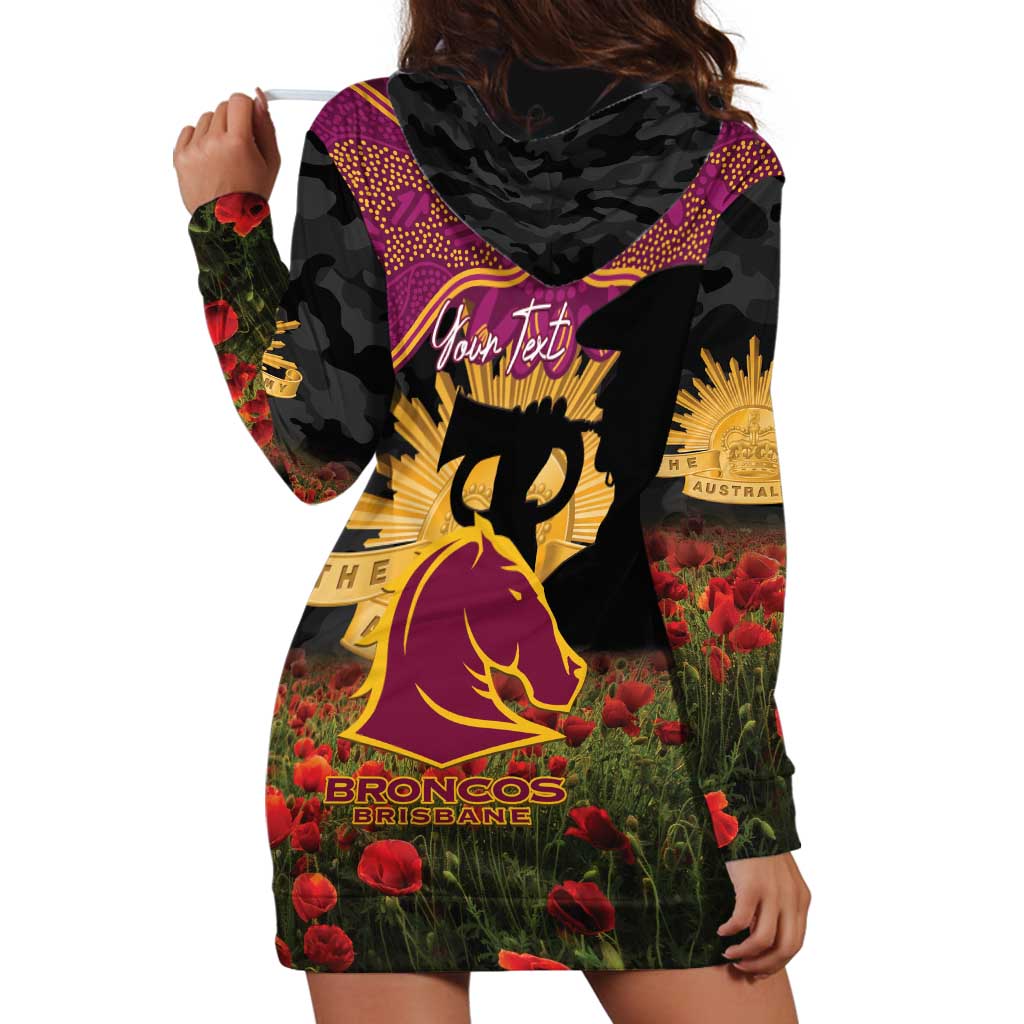 Personalised Brisbane Broncos Rugby ANZAC Day Hoodie Dress Last Post Poppy We Will Remember Them