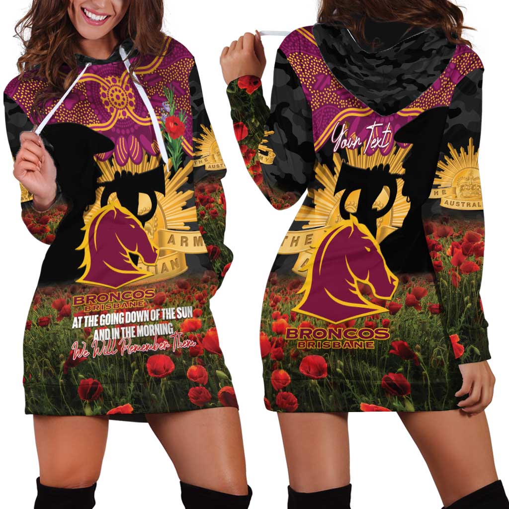 Personalised Brisbane Broncos Rugby ANZAC Day Hoodie Dress Last Post Poppy We Will Remember Them