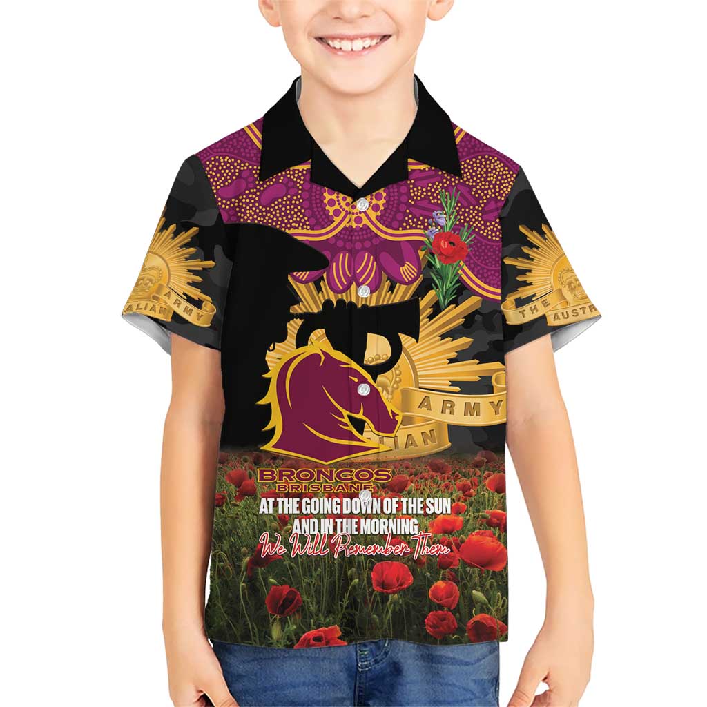 Personalised Brisbane Broncos Rugby ANZAC Day Kid Hawaiian Shirt Last Post Poppy We Will Remember Them
