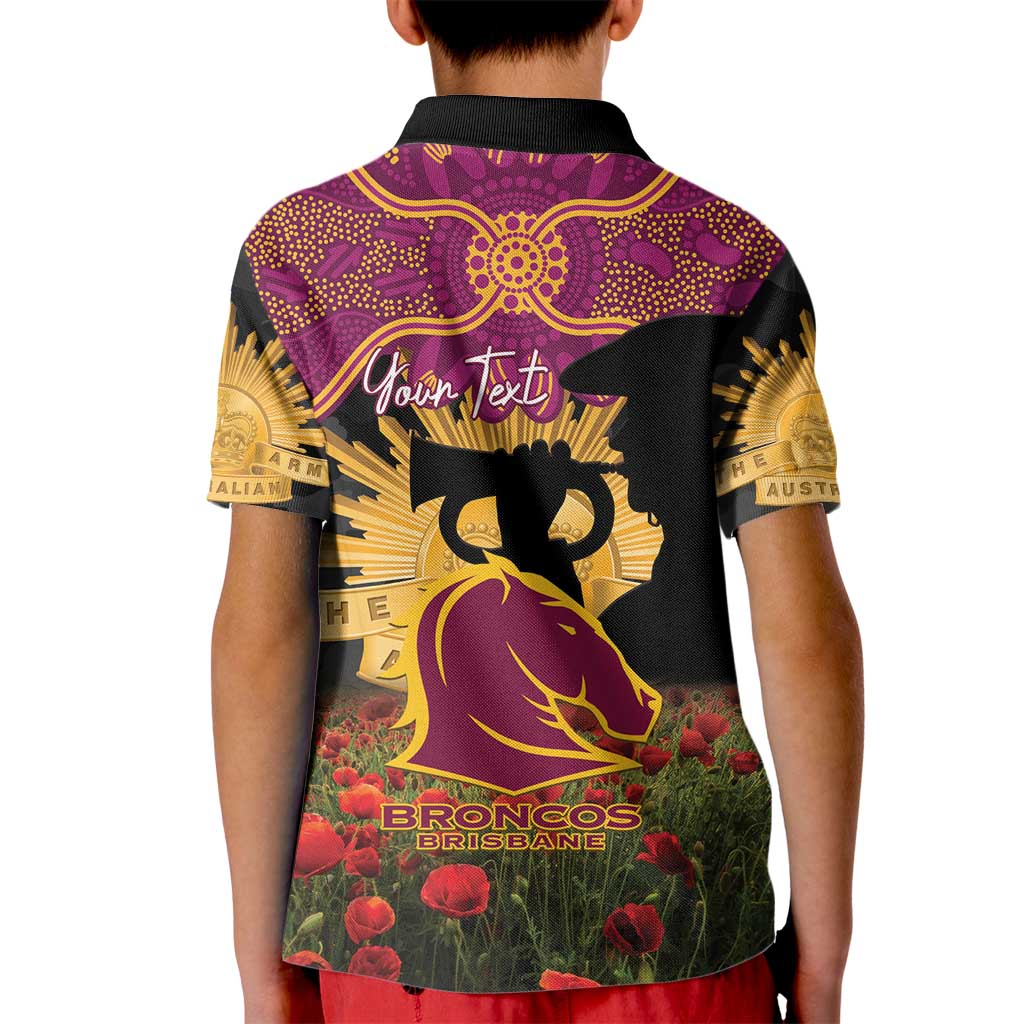 Personalised Brisbane Broncos Rugby ANZAC Day Kid Polo Shirt Last Post Poppy We Will Remember Them
