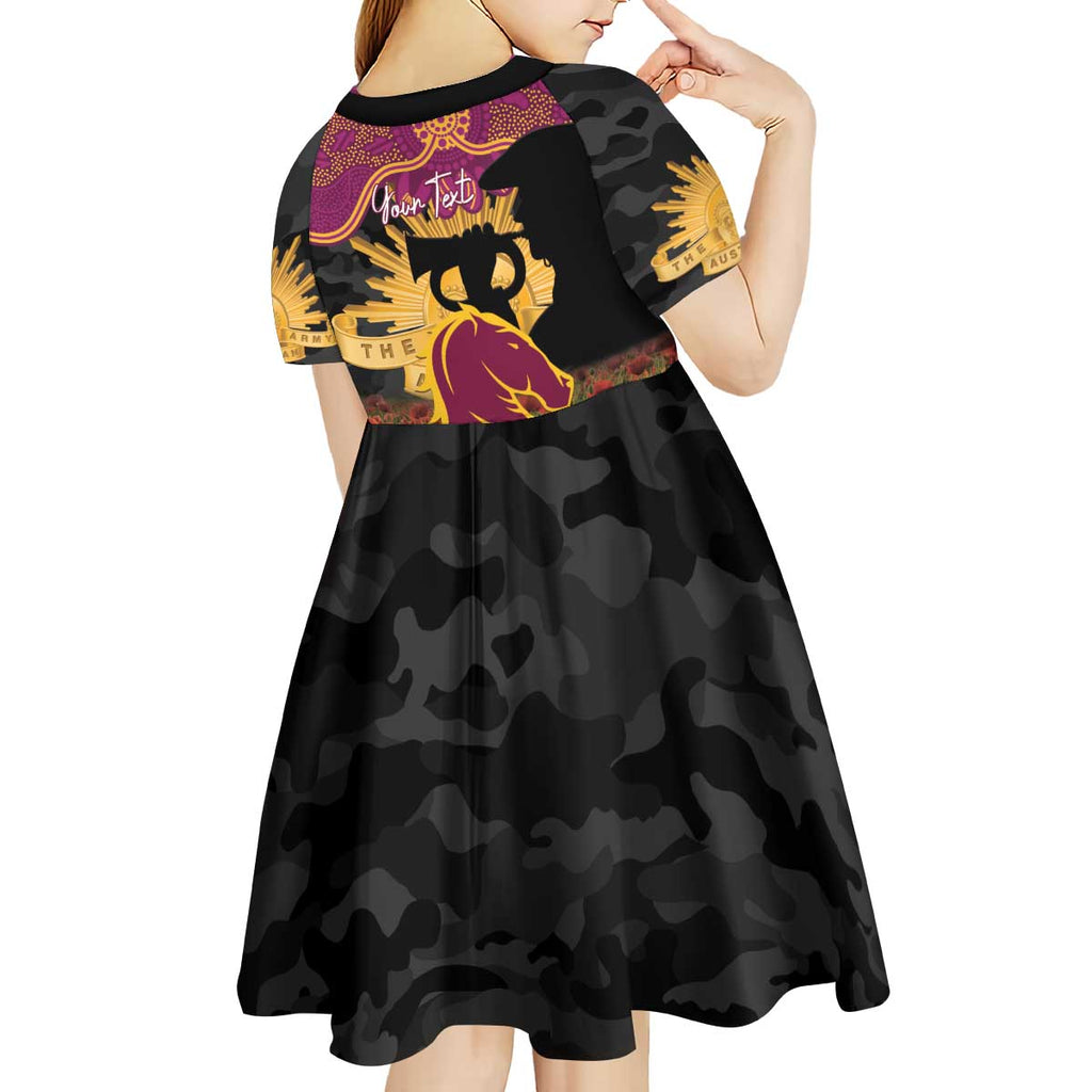 Personalised Brisbane Broncos Rugby ANZAC Day Kid Short Sleeve Dress Last Post Poppy We Will Remember Them