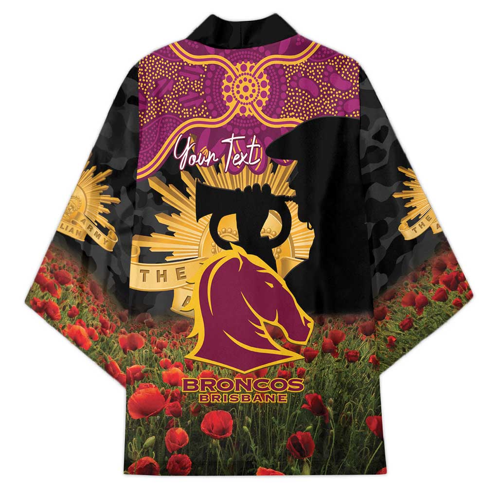 Personalised Brisbane Broncos Rugby ANZAC Day Kimono Last Post Poppy We Will Remember Them