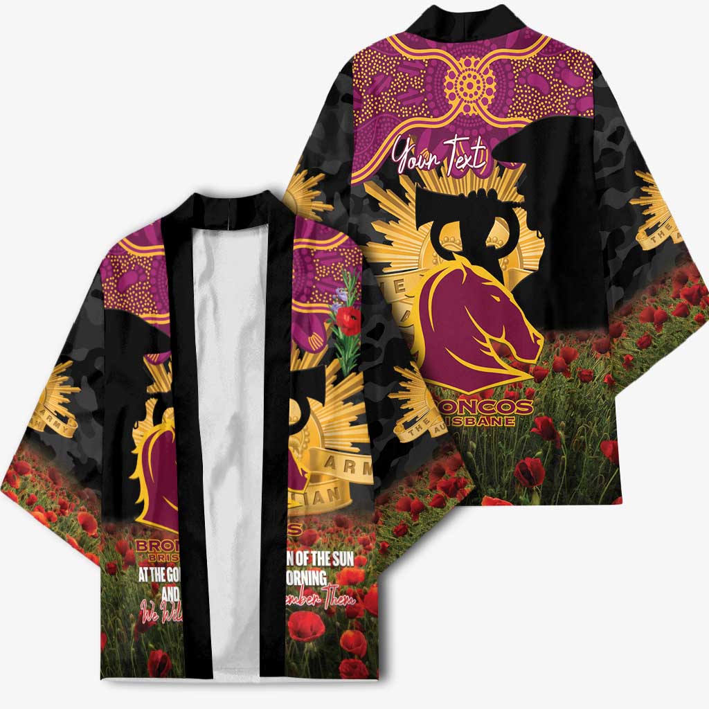 Personalised Brisbane Broncos Rugby ANZAC Day Kimono Last Post Poppy We Will Remember Them