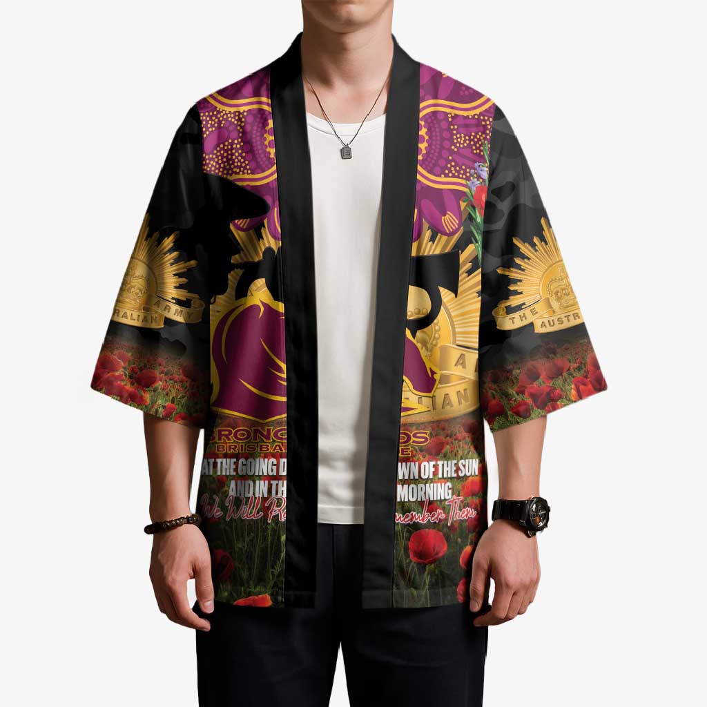 Personalised Brisbane Broncos Rugby ANZAC Day Kimono Last Post Poppy We Will Remember Them