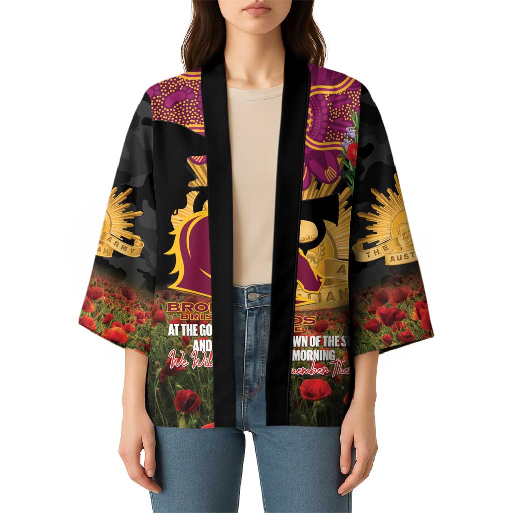 Personalised Brisbane Broncos Rugby ANZAC Day Kimono Last Post Poppy We Will Remember Them