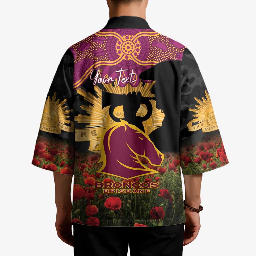 Personalised Brisbane Broncos Rugby ANZAC Day Kimono Last Post Poppy We Will Remember Them