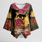 Personalised Brisbane Broncos Rugby ANZAC Day Kimono Sleeve Blouse Last Post Poppy We Will Remember Them