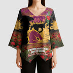 Personalised Brisbane Broncos Rugby ANZAC Day Kimono Sleeve Blouse Last Post Poppy We Will Remember Them