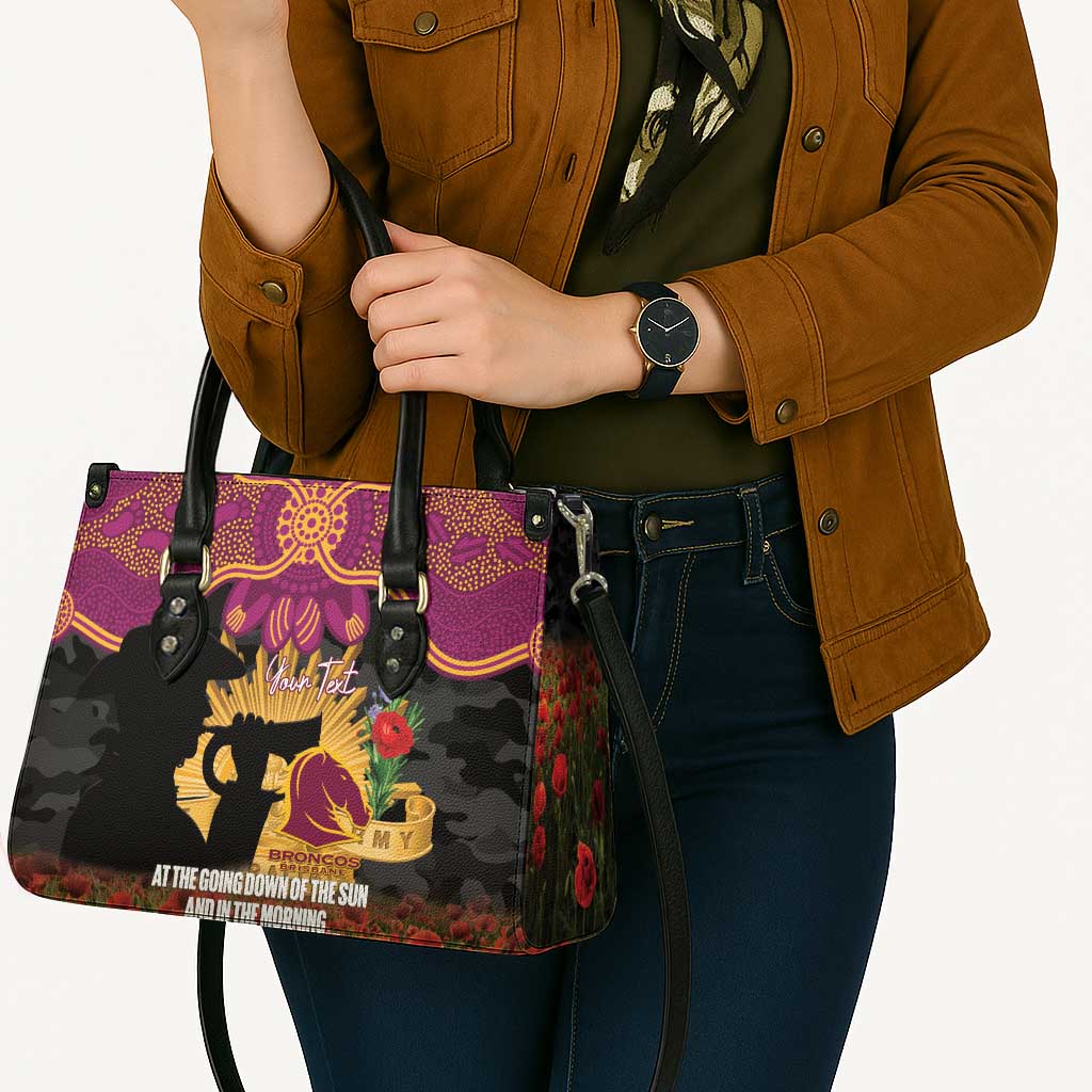 Personalised Brisbane Broncos Rugby ANZAC Day Leather Bag Last Post Poppy We Will Remember Them