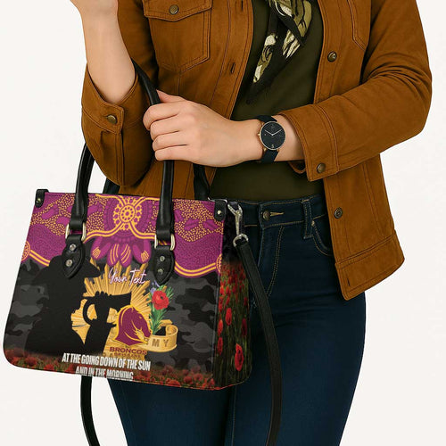Personalised Brisbane Broncos Rugby ANZAC Day Leather Bag Last Post Poppy We Will Remember Them