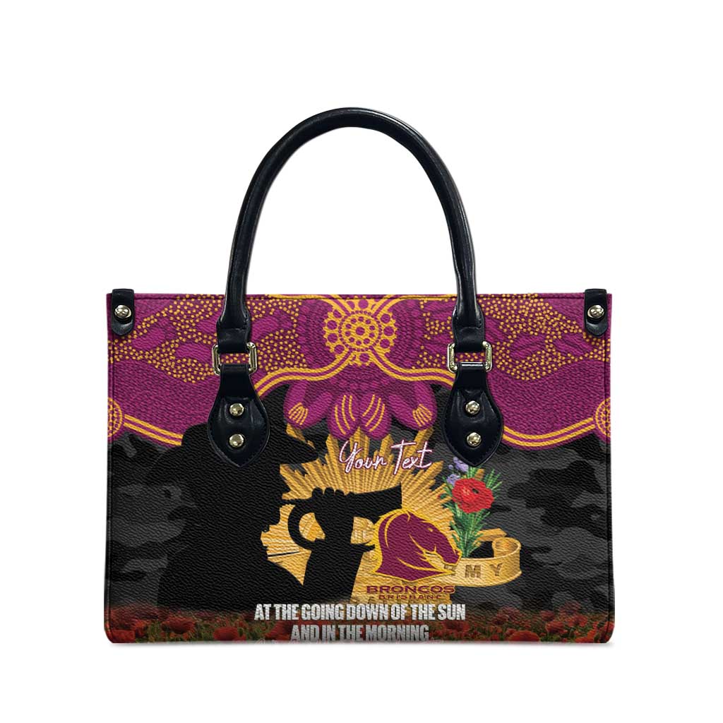 Personalised Brisbane Broncos Rugby ANZAC Day Leather Bag Last Post Poppy We Will Remember Them