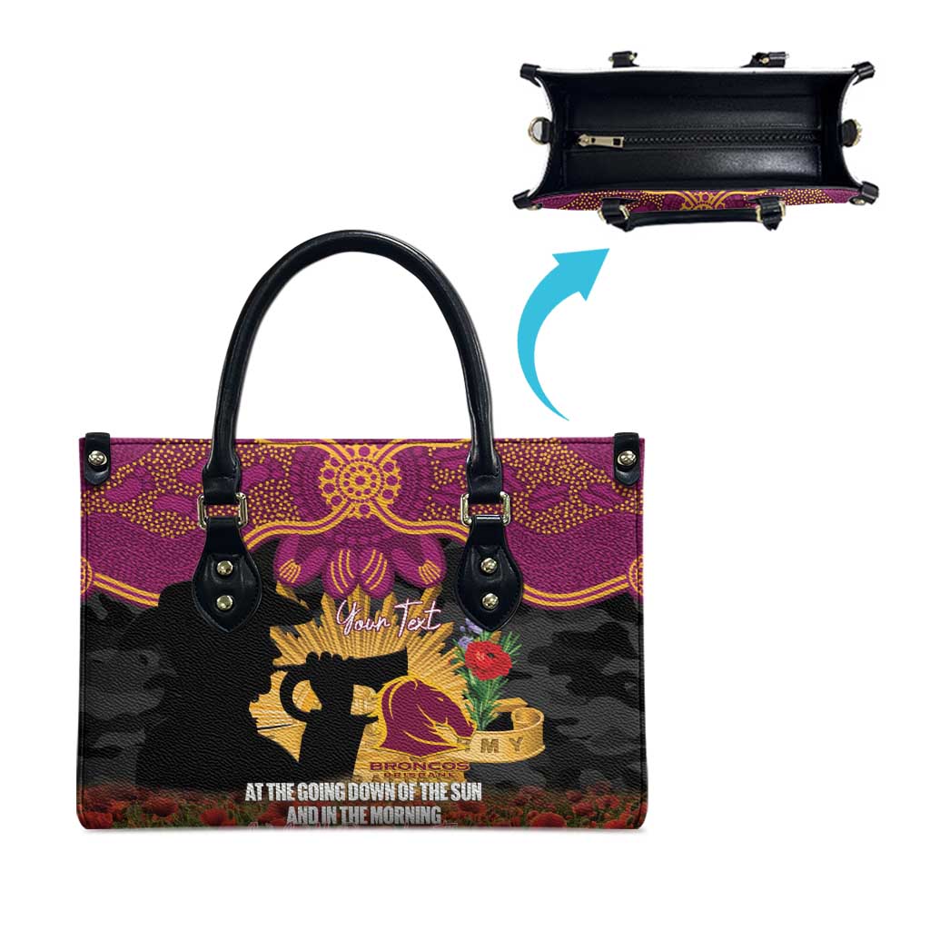 Personalised Brisbane Broncos Rugby ANZAC Day Leather Bag Last Post Poppy We Will Remember Them