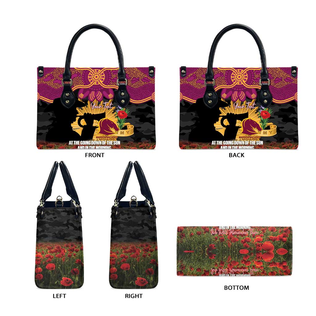 Personalised Brisbane Broncos Rugby ANZAC Day Leather Bag Last Post Poppy We Will Remember Them