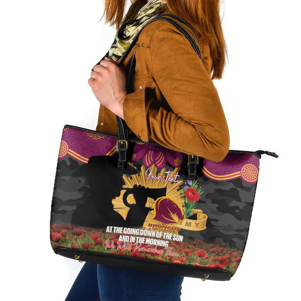 Personalised Brisbane Broncos Rugby ANZAC Day Leather Tote Bag Last Post Poppy We Will Remember Them