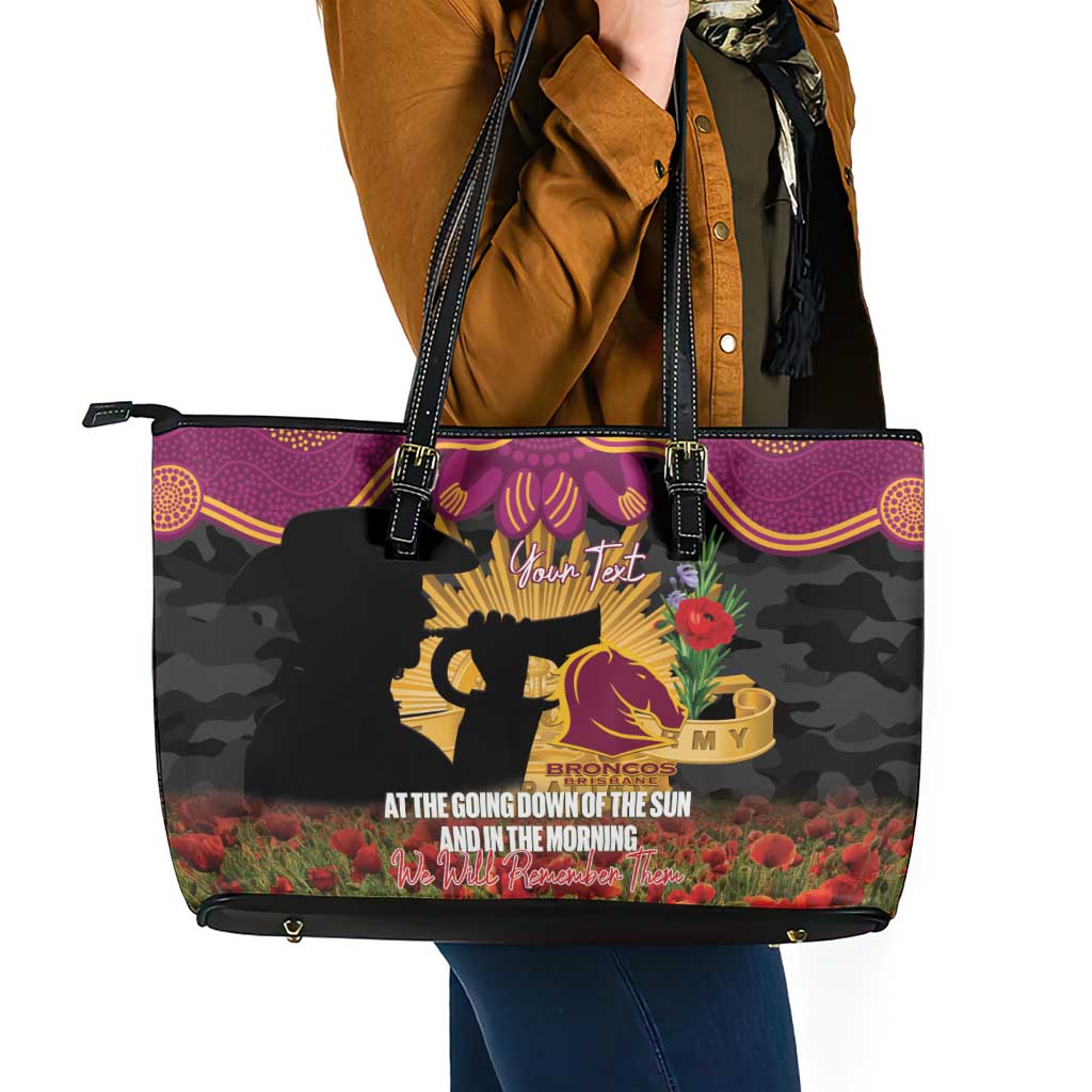 Personalised Brisbane Broncos Rugby ANZAC Day Leather Tote Bag Last Post Poppy We Will Remember Them