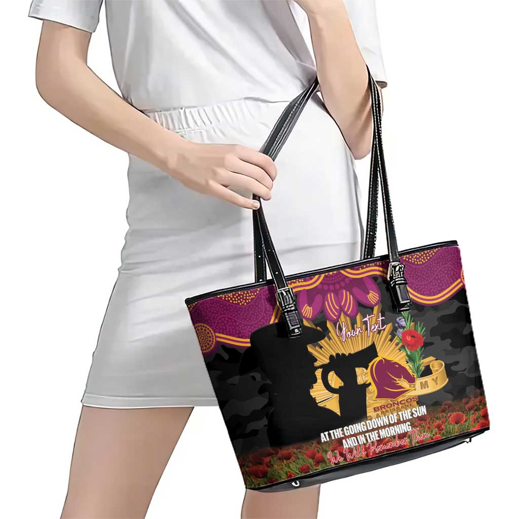 Personalised Brisbane Broncos Rugby ANZAC Day Leather Tote Bag Last Post Poppy We Will Remember Them