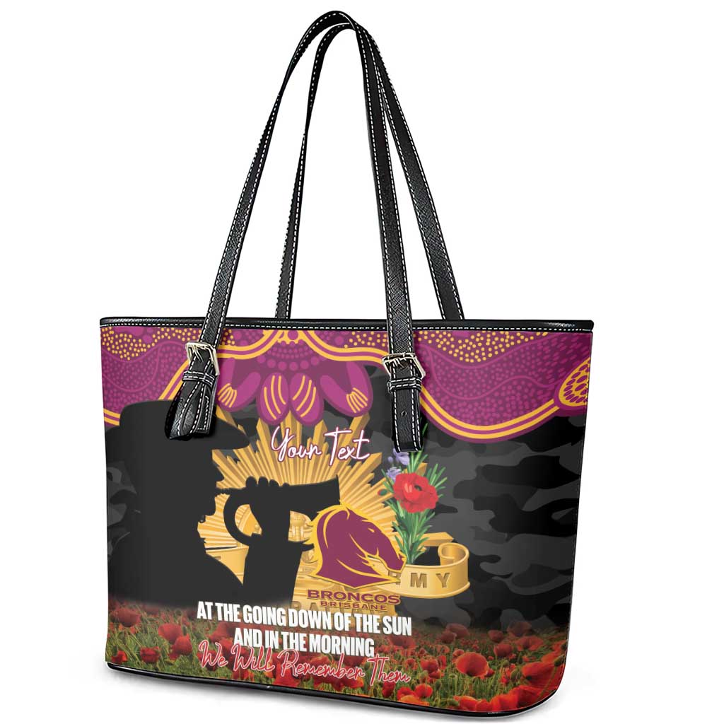 Personalised Brisbane Broncos Rugby ANZAC Day Leather Tote Bag Last Post Poppy We Will Remember Them