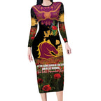 Personalised Brisbane Broncos Rugby ANZAC Day Long Sleeve Bodycon Dress Last Post Poppy We Will Remember Them
