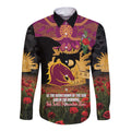 Personalised Brisbane Broncos Rugby ANZAC Day Long Sleeve Button Shirt Last Post Poppy We Will Remember Them