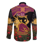Personalised Brisbane Broncos Rugby ANZAC Day Long Sleeve Button Shirt Last Post Poppy We Will Remember Them