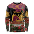Personalised Brisbane Broncos Rugby ANZAC Day Long Sleeve Shirt Last Post Poppy We Will Remember Them