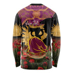 Personalised Brisbane Broncos Rugby ANZAC Day Long Sleeve Shirt Last Post Poppy We Will Remember Them