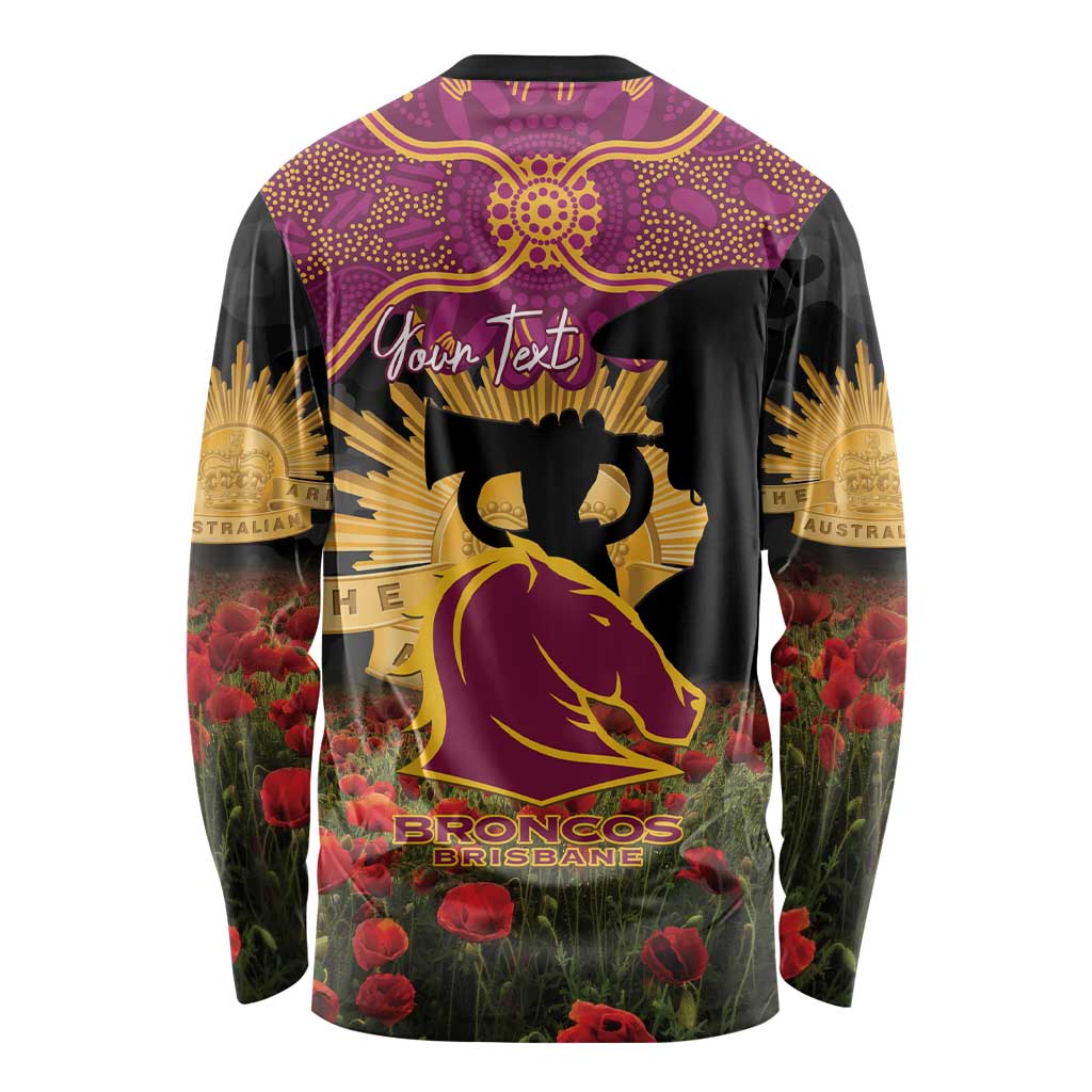 Personalised Brisbane Broncos Rugby ANZAC Day Long Sleeve Shirt Last Post Poppy We Will Remember Them