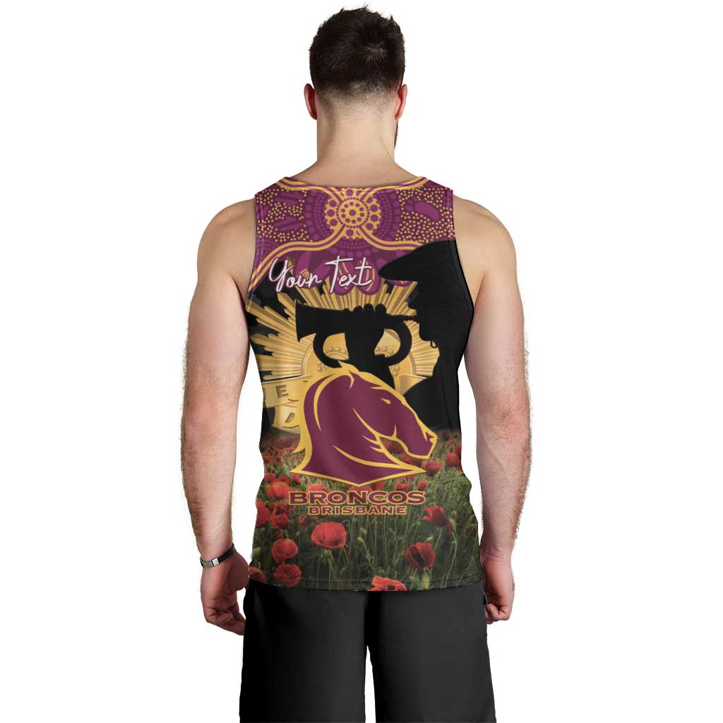 Personalised Brisbane Broncos Rugby ANZAC Day Men Tank Top Last Post Poppy We Will Remember Them