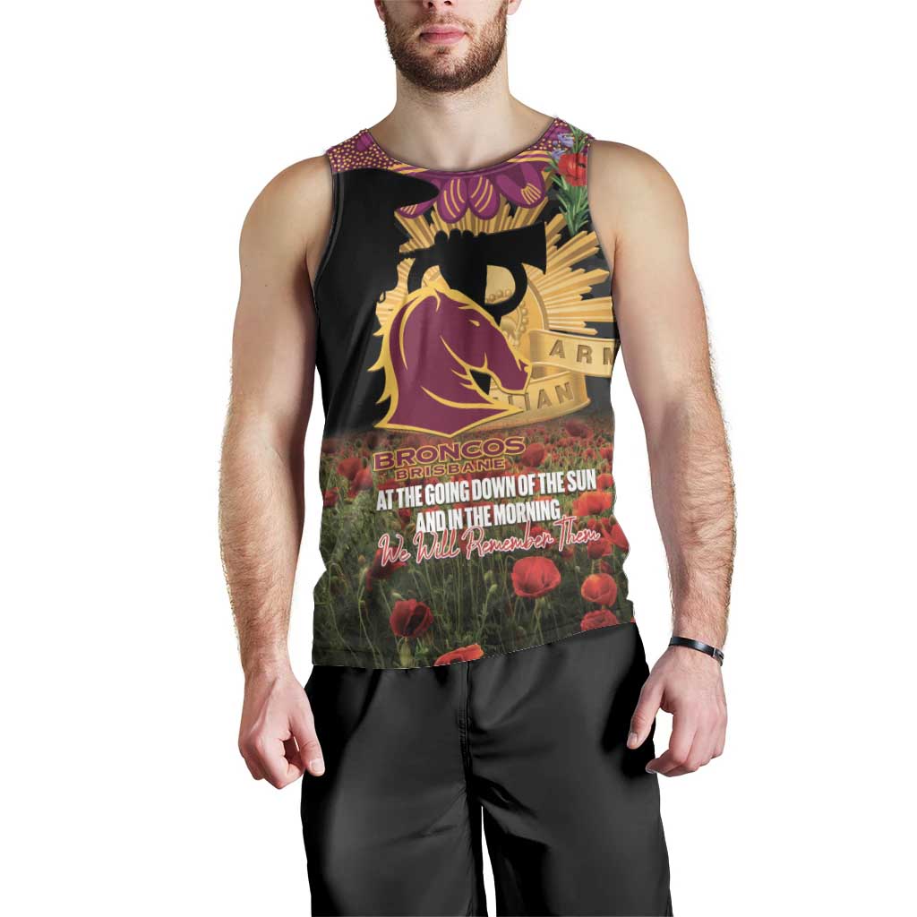 Personalised Brisbane Broncos Rugby ANZAC Day Men Tank Top Last Post Poppy We Will Remember Them