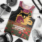 Personalised Brisbane Broncos Rugby ANZAC Day Men Tank Top Last Post Poppy We Will Remember Them