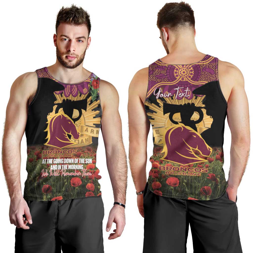 Personalised Brisbane Broncos Rugby ANZAC Day Men Tank Top Last Post Poppy We Will Remember Them