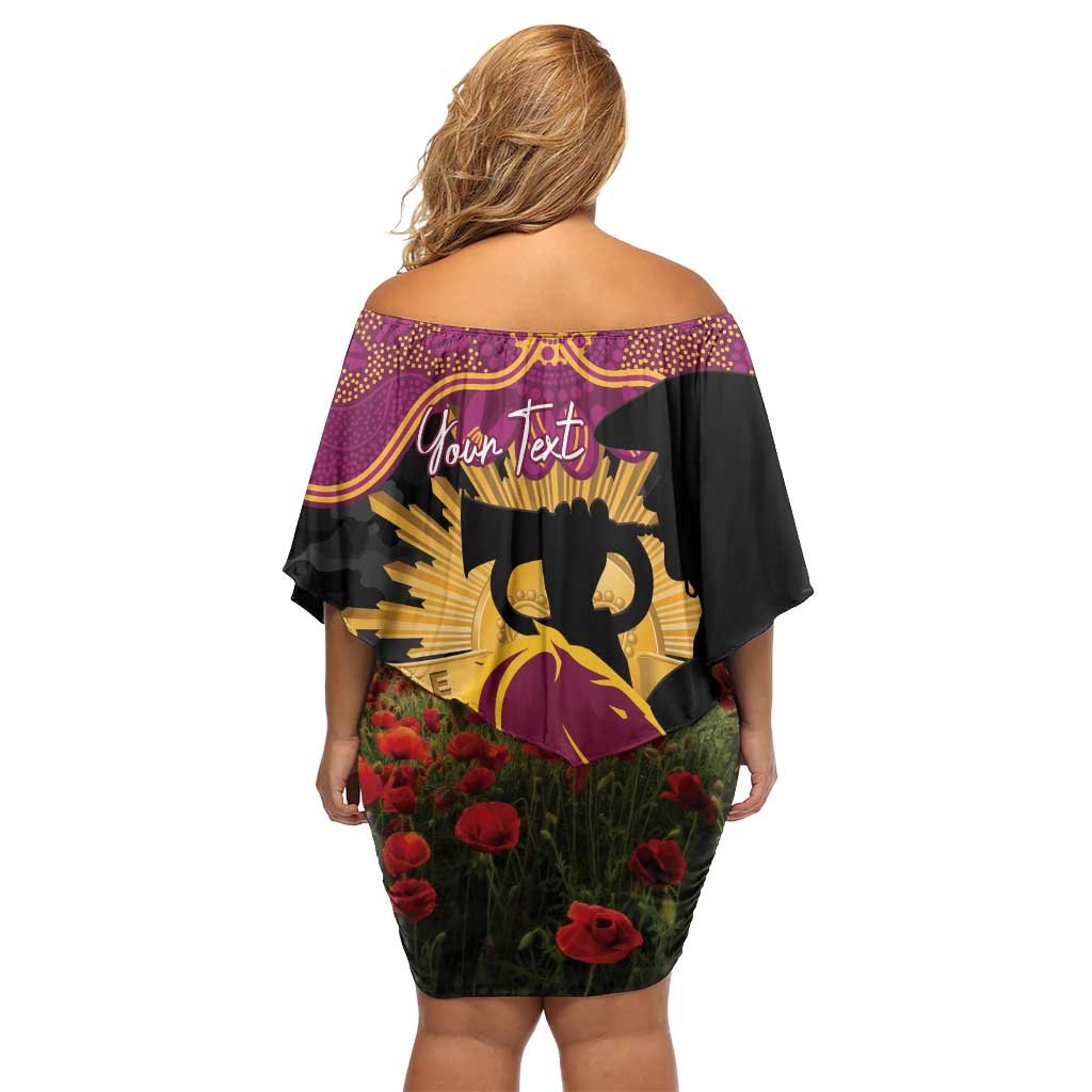 Personalised Brisbane Broncos Rugby ANZAC Day Off Shoulder Short Dress Last Post Poppy We Will Remember Them